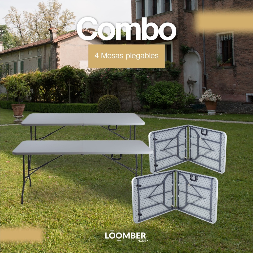 Combo de 4 Mesas Plegables Blancas 180 (Siena)
