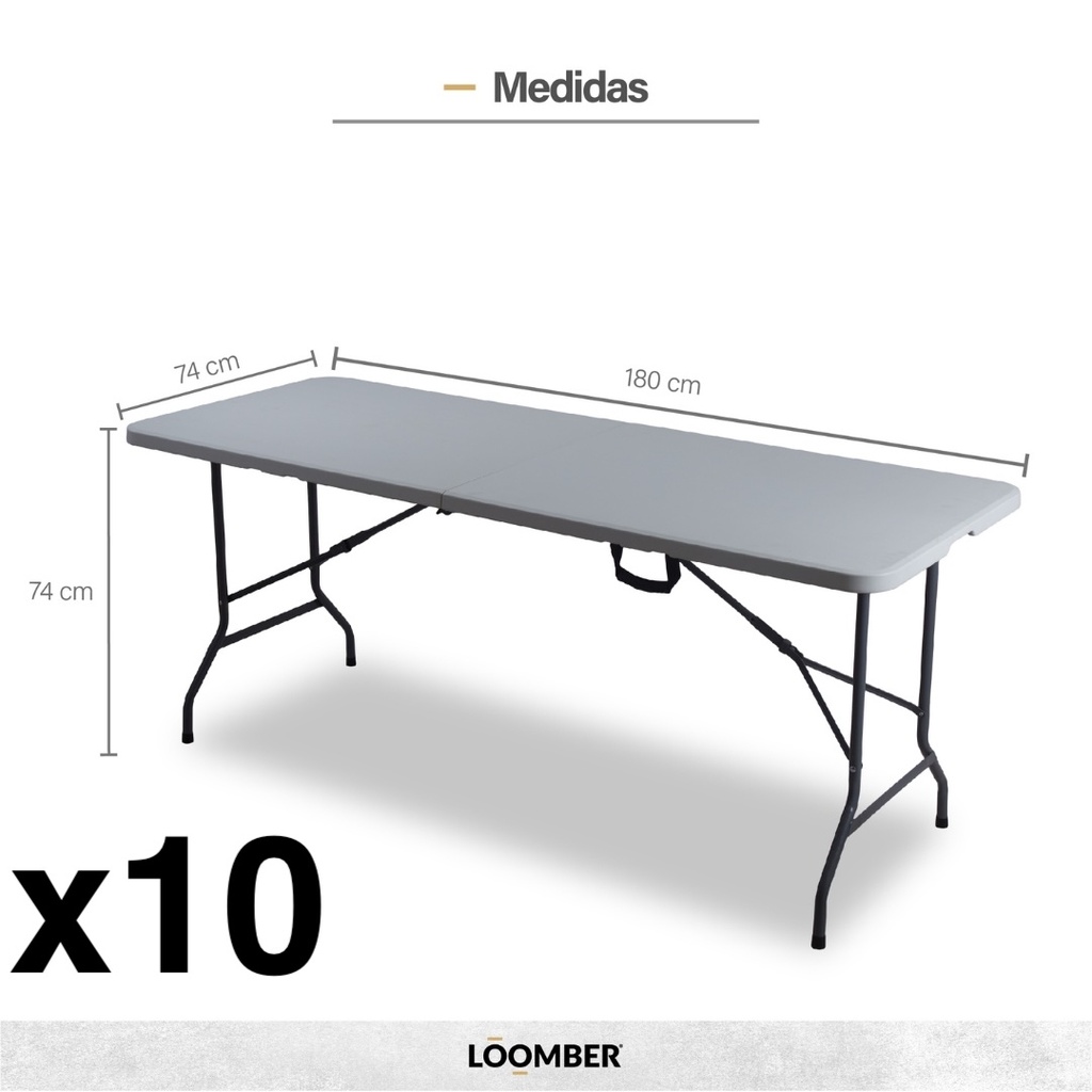 Combo 10 mesas plegables blancas 180 (Verona)