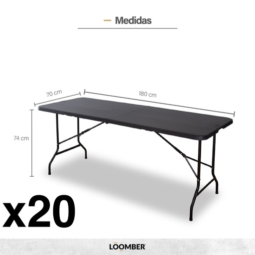 [9900223] Combo 20 mesas plegables negras (Verona)